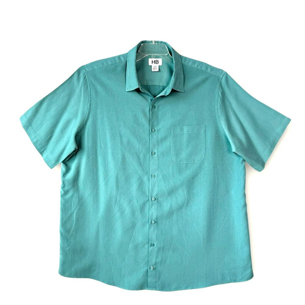 Harbor Bay HB Mens 2XLT Short Sleeve Button Up Casual Sport Shirt Grid Green